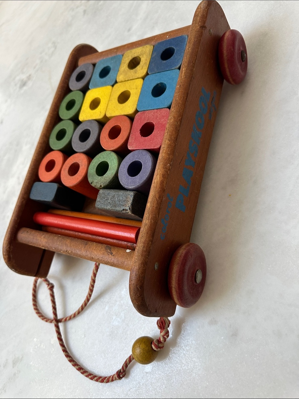 PlaySchool Wooden Wagon Pull-Along Shape Sorter - Multicolor-Vintage